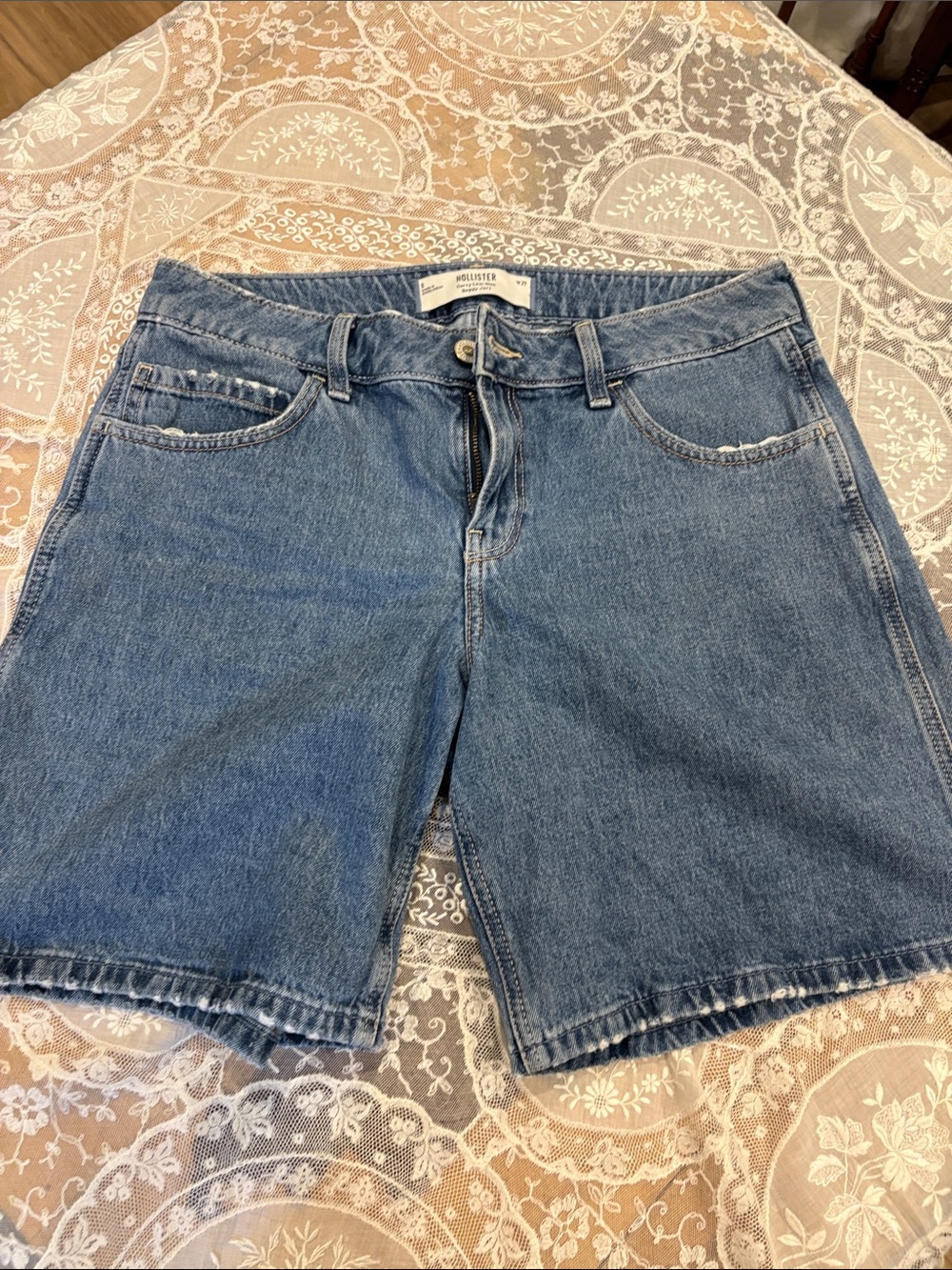 Hollister Mid-Blue High-Rise Denim Bermuda Shorts